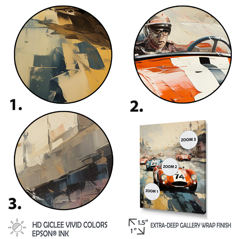 «Vintage Race Car Rally 3 - Race Tracks», art mural rétro, Cadre flottant noir, 44" H x 34" W