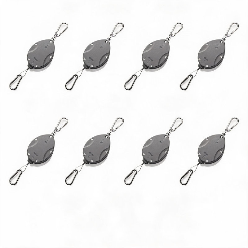 Poulies pour plantes suspendues, ensemble de 8 supports rétractables robustes avec câble en acier inoxydable, crochets à verrouillage automatique et hauteur réglable pour jardinières, mangeoires à oiseaux, paniers de jardin, noir