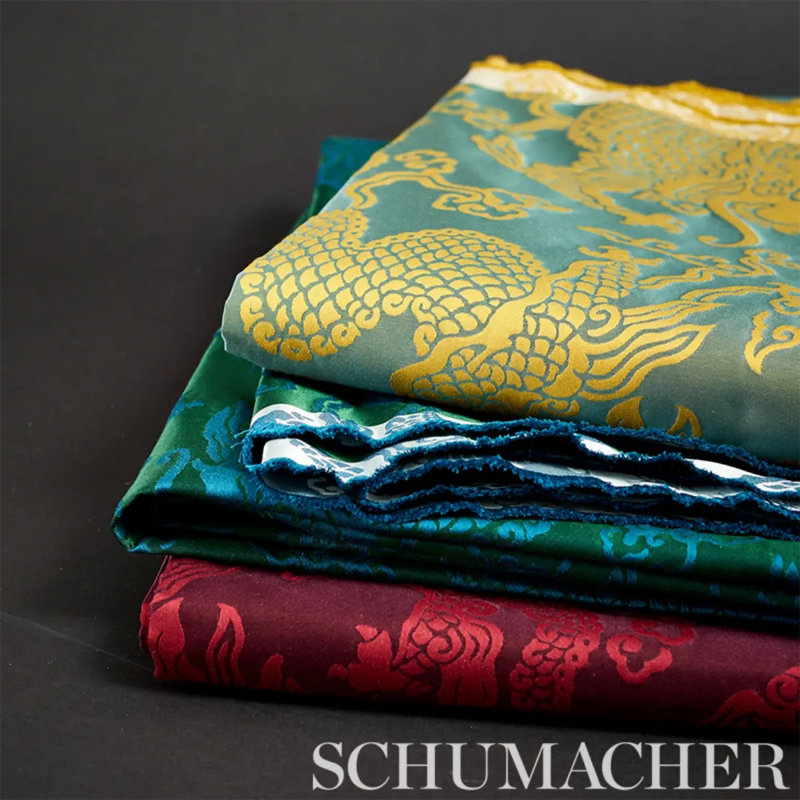 Ruan Dragon Damask Fabric, Garnet