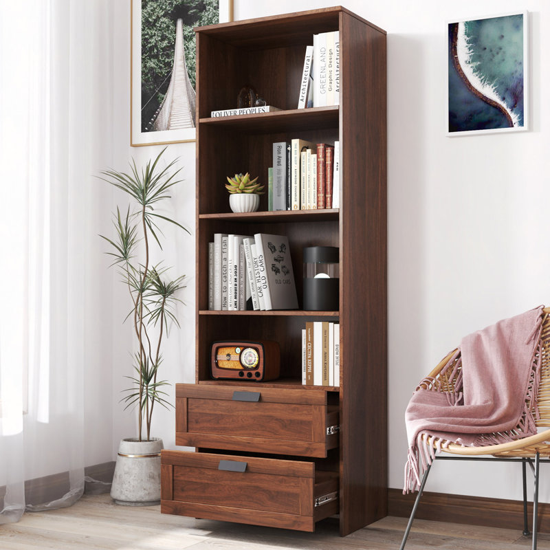 Bibliothèque avec tiroirs, hauteur 70,87 po, 4 tablettes, bureau personnel, salon, bureau