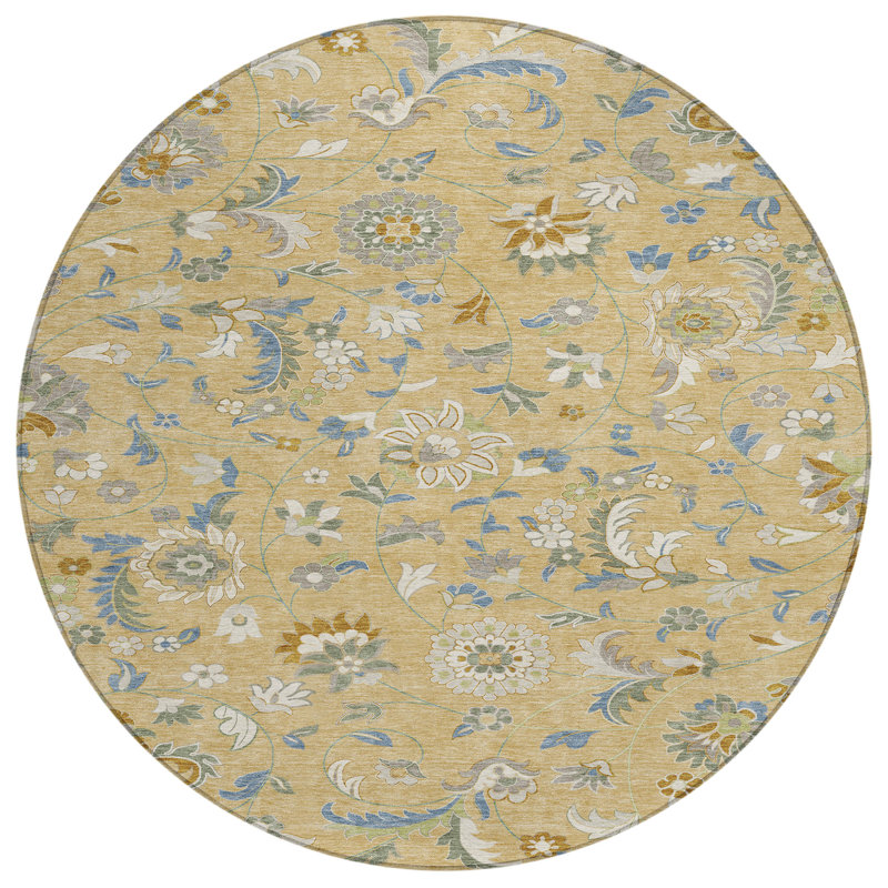 Aveline Gold Washable Indoor-Outdoor Rug - , 8' x 8'