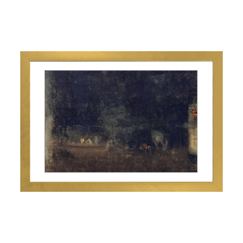 Nocturne en noir et or les jardins - reproduction d'art mural - papier d'art encadré, 24 po x 32 po, Papier encadré, Doré