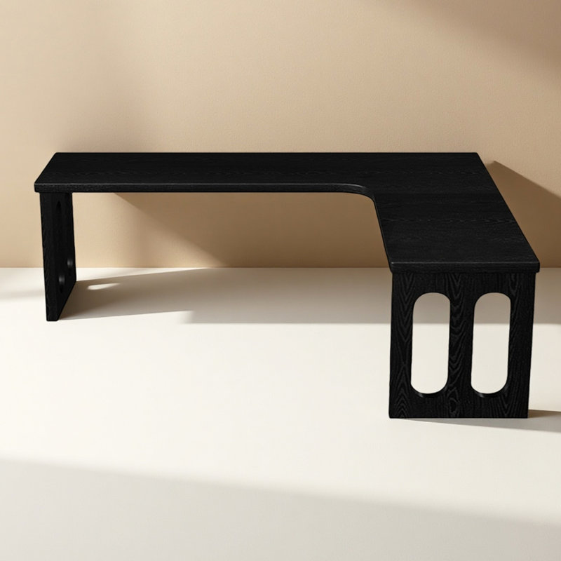 Bureau moderne en bois massif en L noir, H 29,53 po x l 62,99 po x P 47,24 po