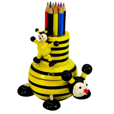Figurine bourdon avec crayons de couleur en bois