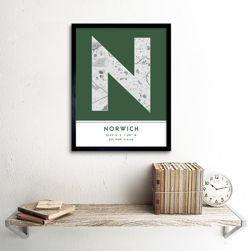 Norwich City Map Norwich England United Kingdom City Map - Single Picture Frame Typography