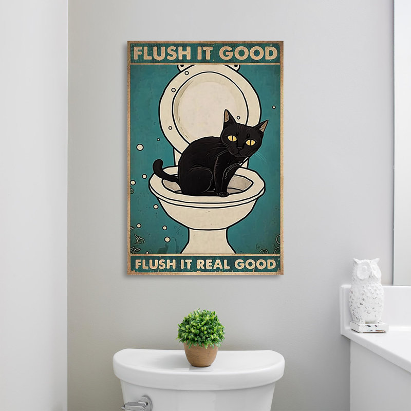«Black Cat Flush It Good», impression sur toile, H 36 po x l 24 po x P 1,25 po