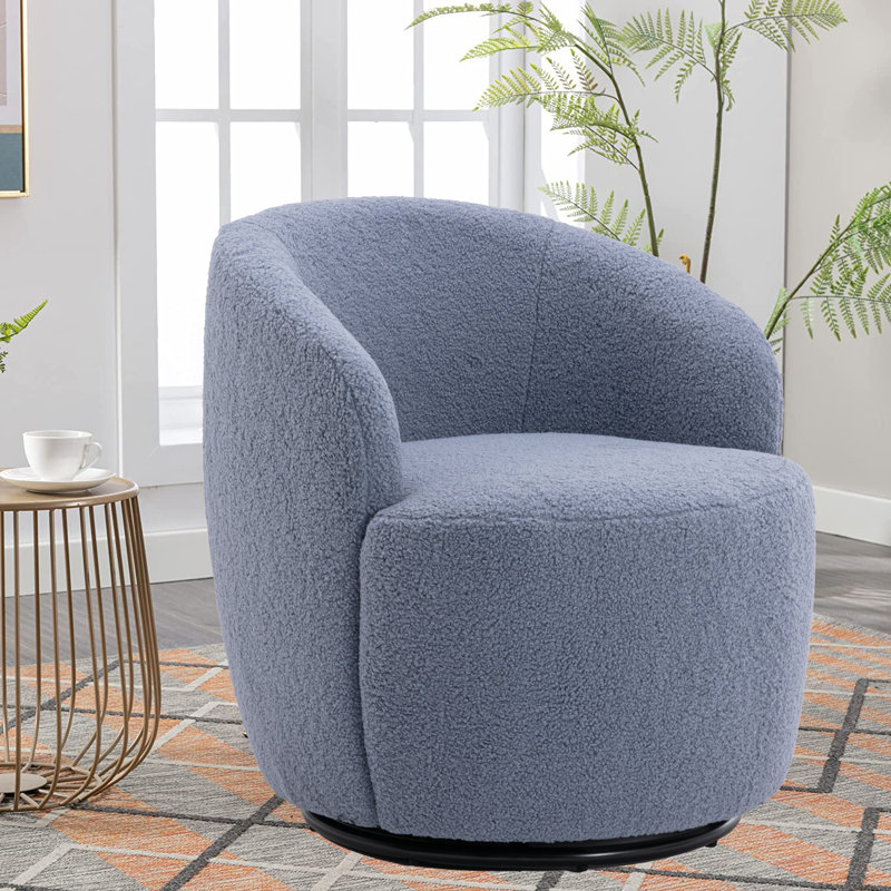 Swivel Accent Armchair Barrel Chair With Powder Coating Metal Ring, Light Blue Velvet