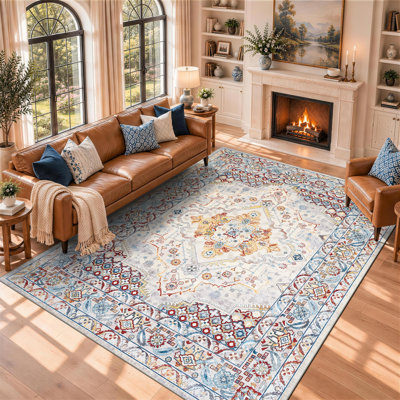 Tapis lavable rétro à motif médaillon d'inspiration persane