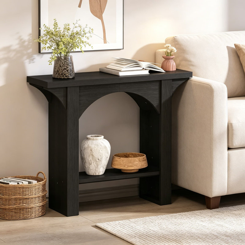 Console avec lumière DEL, table d'entrée étroite de 39 pouces derrière le canapé, canapé, salon, couloir, grain de bois noir