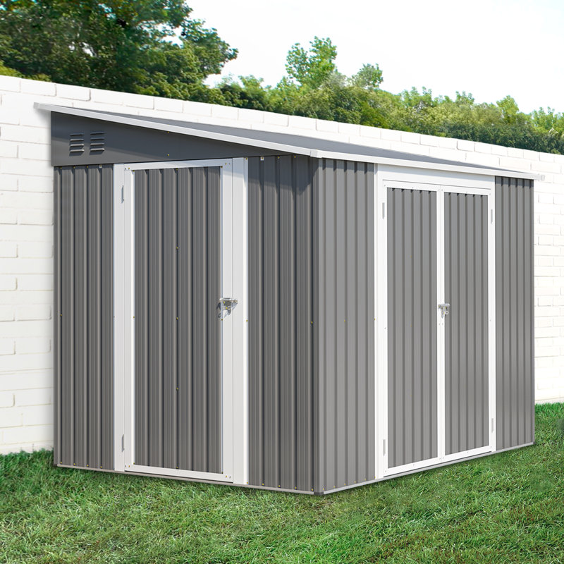 Abri de jardin JAXILYN 2,4 x 1,8 m en métal avec double porte verrouillable, porte latérale réglable et structure en aluminium, gris