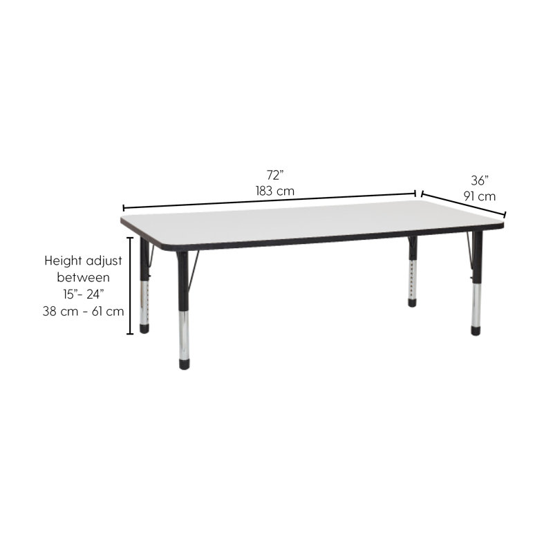 Table d'activités rectangulaire, 36" x 72", Tableau blanc / noir, Épais