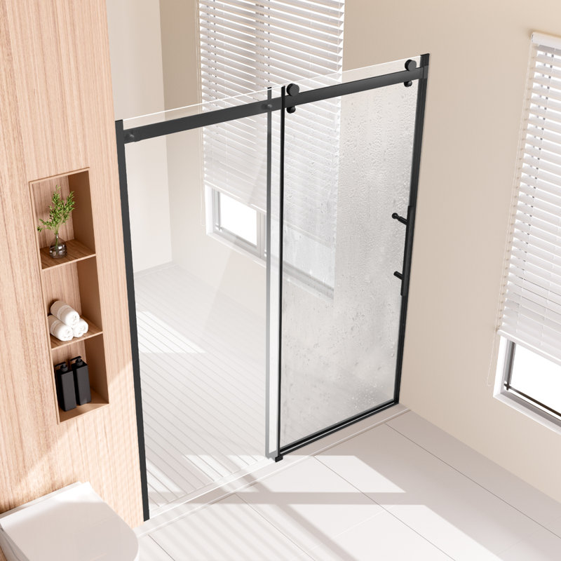 Porte de douche sans cadre 58-59 "x 75" en verre trempé de 5/8 po, Noir mat