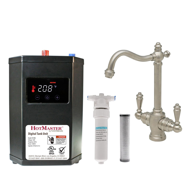 Victorian 9" 2-Handle Hot and Cold Water Dispenser Faucet with Heating Tank and Filter System, Satin Nickel