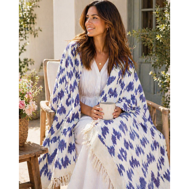 Jeté en ikat bleu
