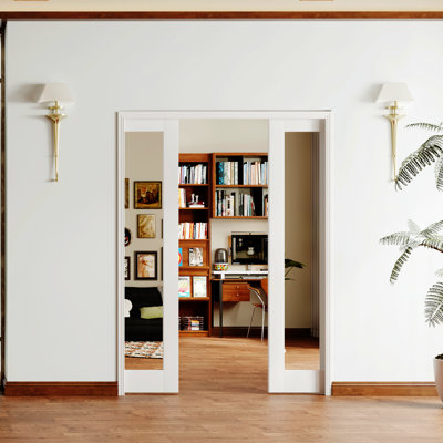 Mirror Pocket Door – Space-Saving Sliding MDF Door with Full-Length Reflective Panel, Modern White Finish