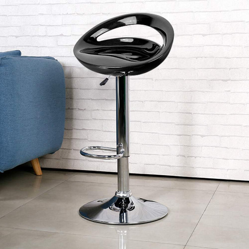 Tabouret réglable Plark White avec base piédestal chromée, Black