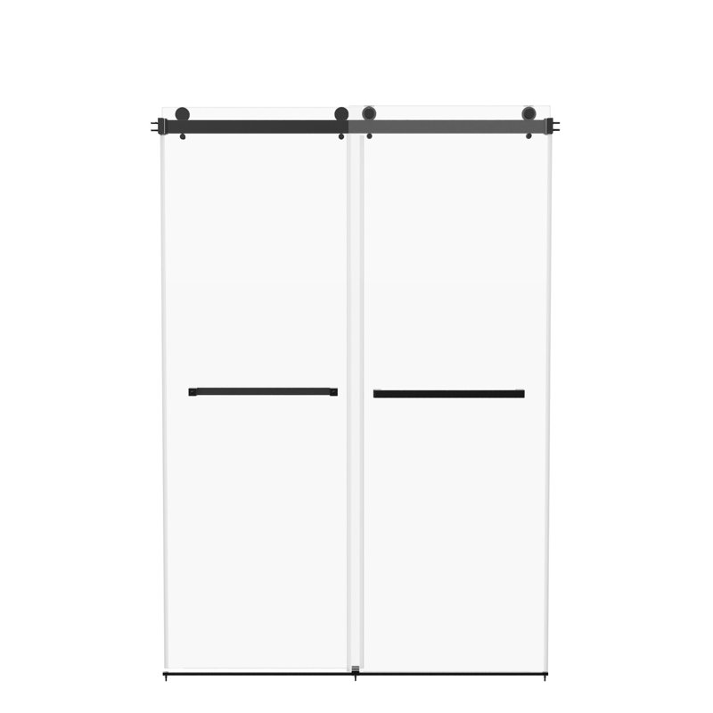 Frameless Dual-Sliding Shower Door, 76×48", 3-color Options, Chrome, Black, Brushed Gold, Matte Black