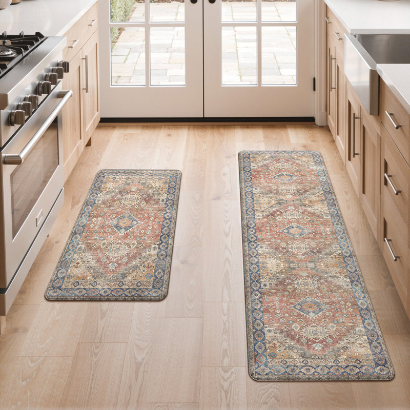 Anti-Fatigue Anti-Slip Waterproof Kitchen Mat, Runner 20" x 32" + 20" x 48", RetroBrick