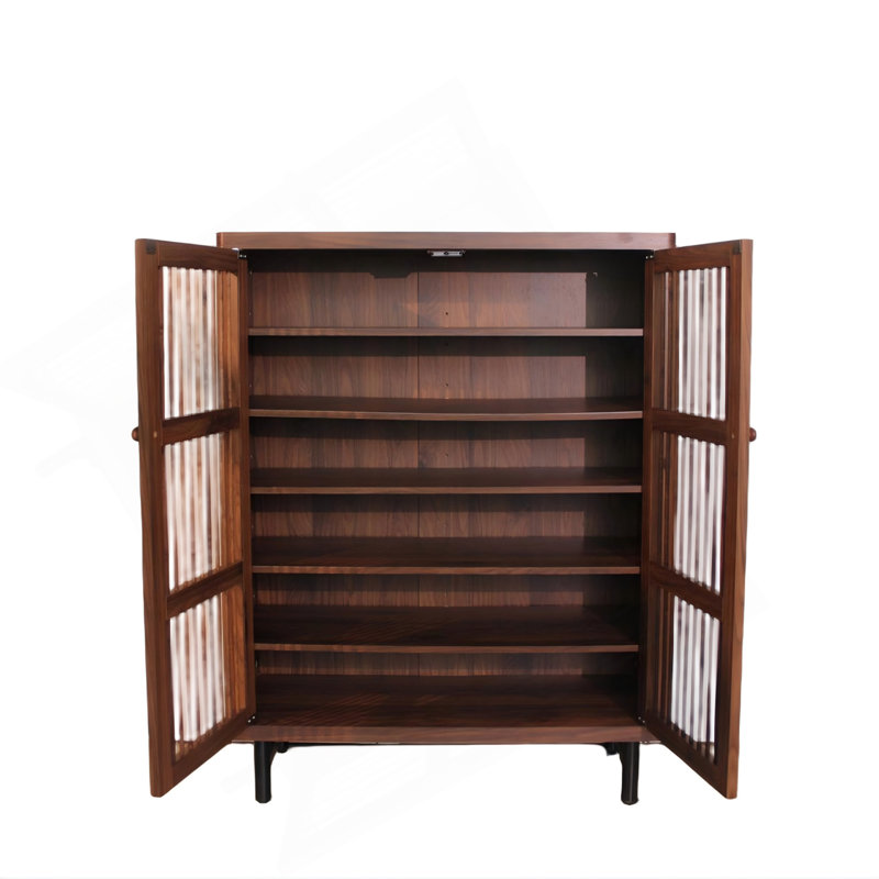 Armoire à chaussures avec portes à volets, armoire à chaussures à 6 niveaux avec tablettes réglables, range-chaussures moderne en bois pour hall d'entrée, couloir, placard, salon, noyer
