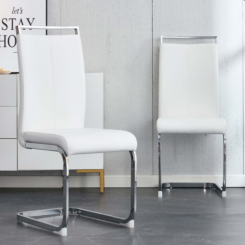 Chaise d'appoint en polyuréthane, 2, Blanc, Argent argent