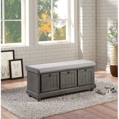 1Pc Durable Storage Bench Dark Gray Finish Foam Cushioned Seat Upholstery Flip-Top Seat Solid Wood Home Furniture