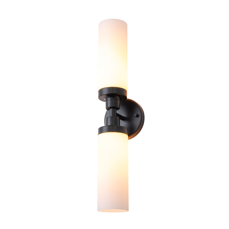 2-Light Dimmable Cylinder Glass Vanity Light, Matte Black