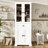 Tall Bathroom Storage Cabinet With Dual Glass Doors, Adjustable Shelving, Drawer, Soft-Close Function & Hardware For Stability-1961028724