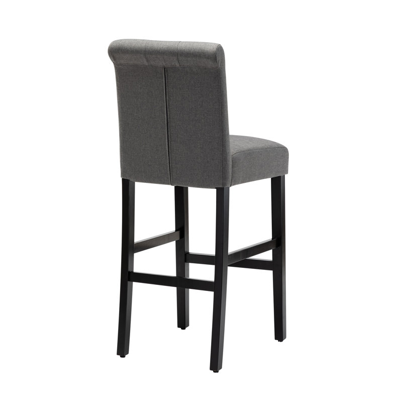 Full Back Bar Height Button Tufting Fabric Upholstered Bar Stools, Gray