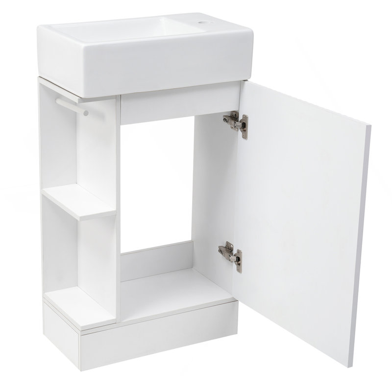 18.6" Bathroom Vanity With Sink, Bathroom Vanity Cabinet With Two-Tier Shelf, Left Or Right Orientation, White , White