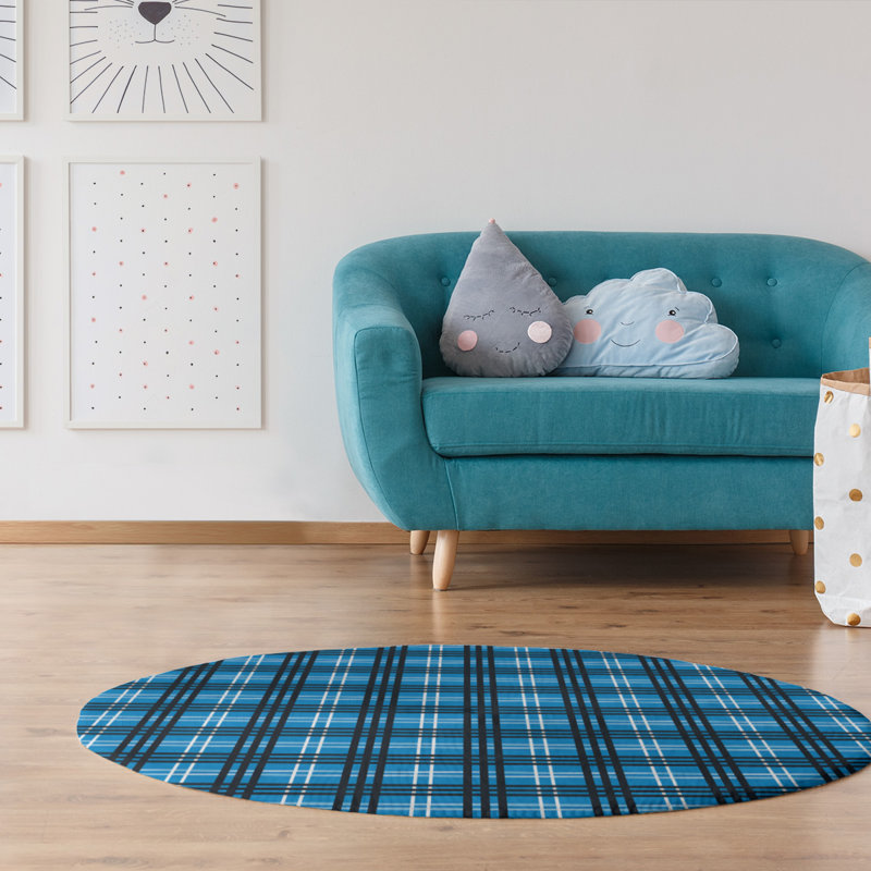 Tapis à carreaux bleu, Rond 5 pi