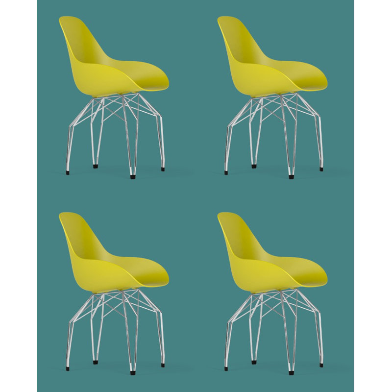 Chaises en diamant (ensemble de 4), Moutarde, Chrome chrome