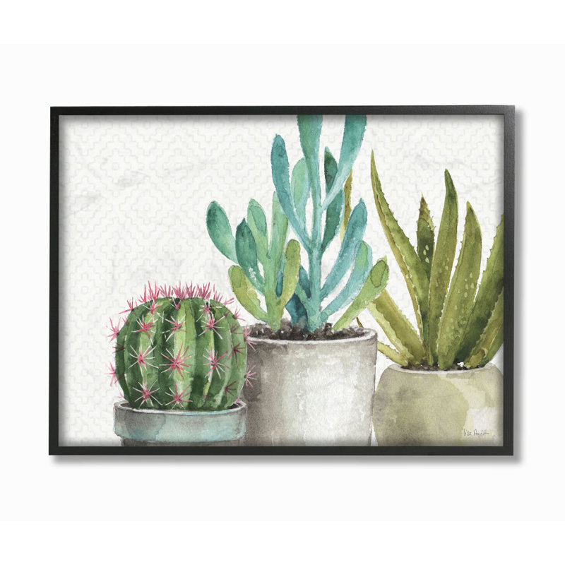 «Succulents Pattern Watercolor Peinture», impression sur toile, H 16 po x l 20 po x P 1,5 po, Giclée encadrée noir minuit