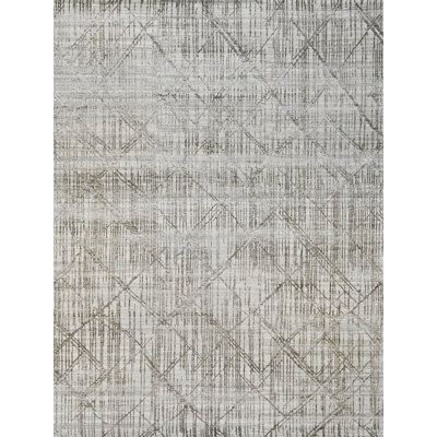 Tapis rectangulaire gris / argent en laine / viscose noué à la main
