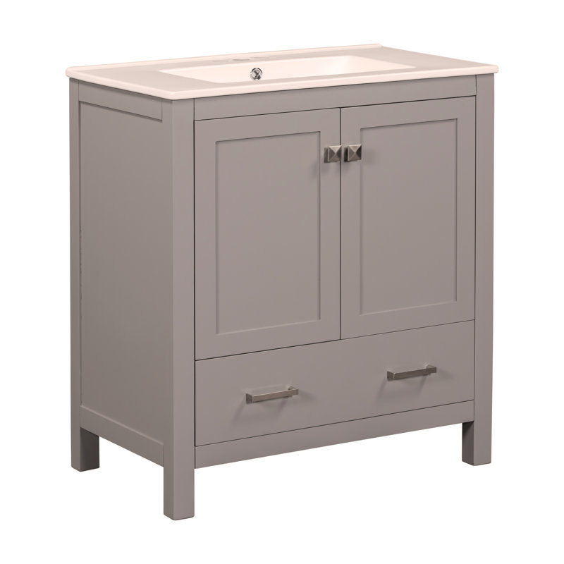 Ensemble de meuble-lavabo 60 po avec double meuble-lavabo, double lavabo en céramique, tablette de rangement et tiroirs divisés (miroir non inclus)