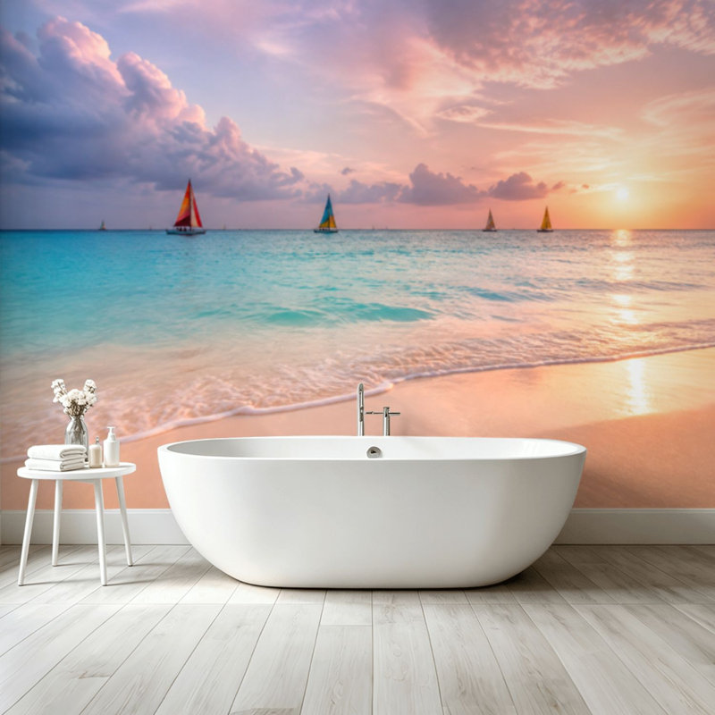 Adhésif mural amovible Peel and Stick, coucher de soleil, île de Boracay, Philippines, L 68,88 po x l 96 po