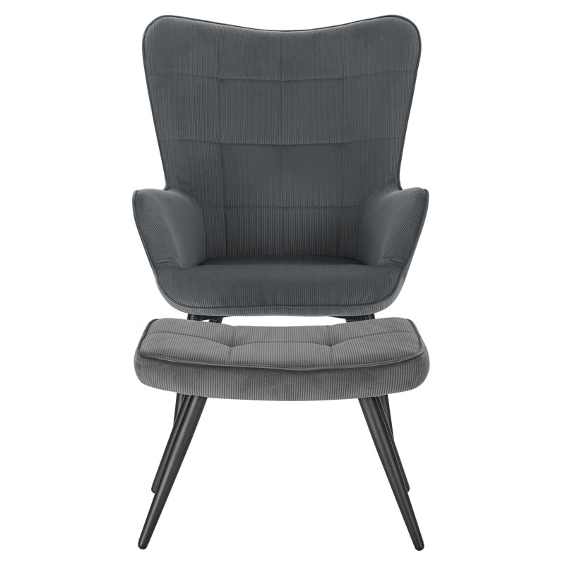 Nevin Velvet Lounge Chair With Footstool, Grey