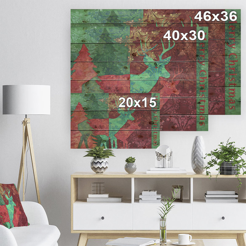 Christmas Deers Mixed Media - impression d'art graphique, H 15 po x l 20 po x P 1 po, Bois