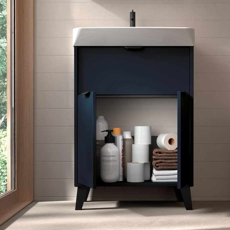 Meuble-lavabo autoportant 20 po avec évier 20 po, Naturel, Chrome