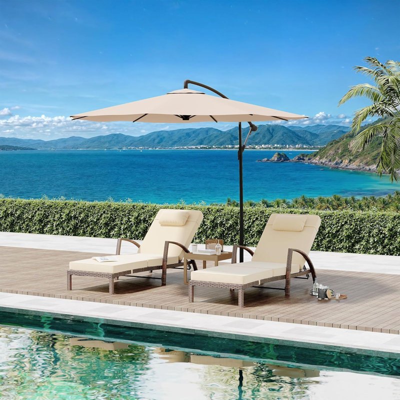 Outdoor Lounge Chairs,2pcs Wicker Pool Chaise Lounge Chairs,Patio Folding Chaise Lounge,5-Position Adjustable, Beige
