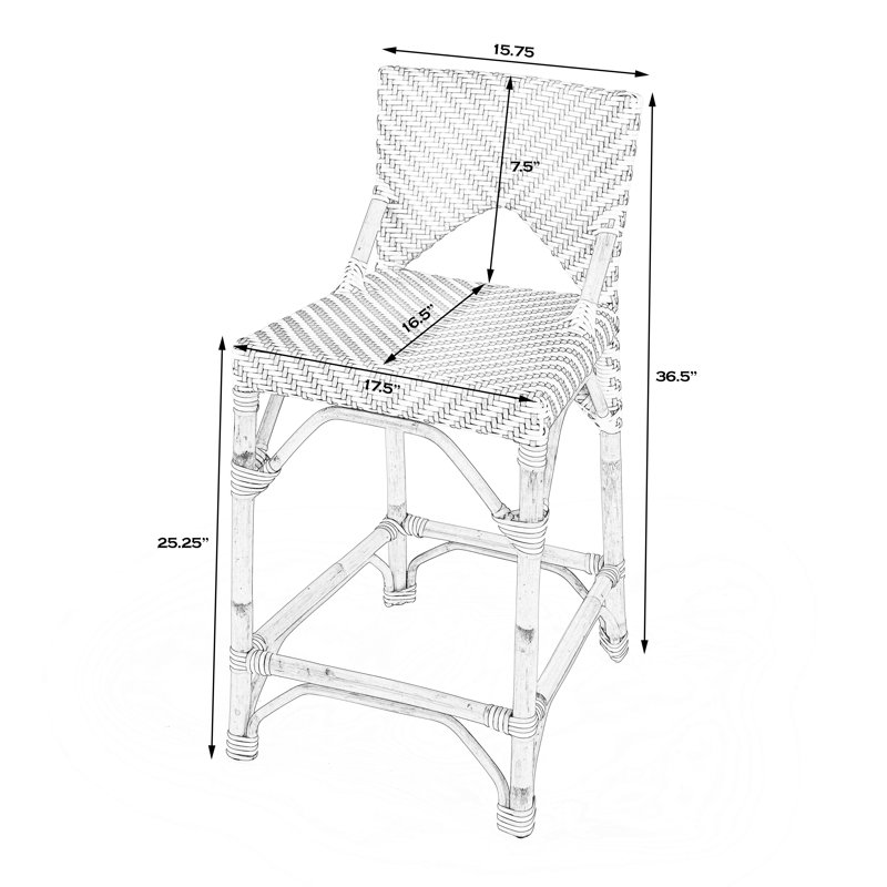 Creanly Rattan  Counter Stool, Black/White