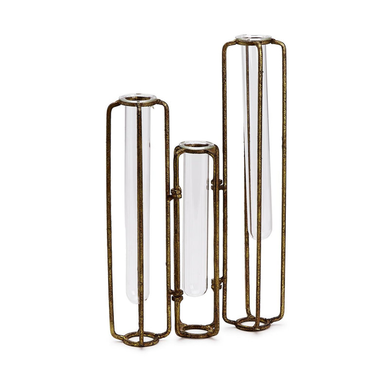 Ensemble de vases à charnières en métal et verre de H 11 po avec finition feuille d'or antique Lavoisier