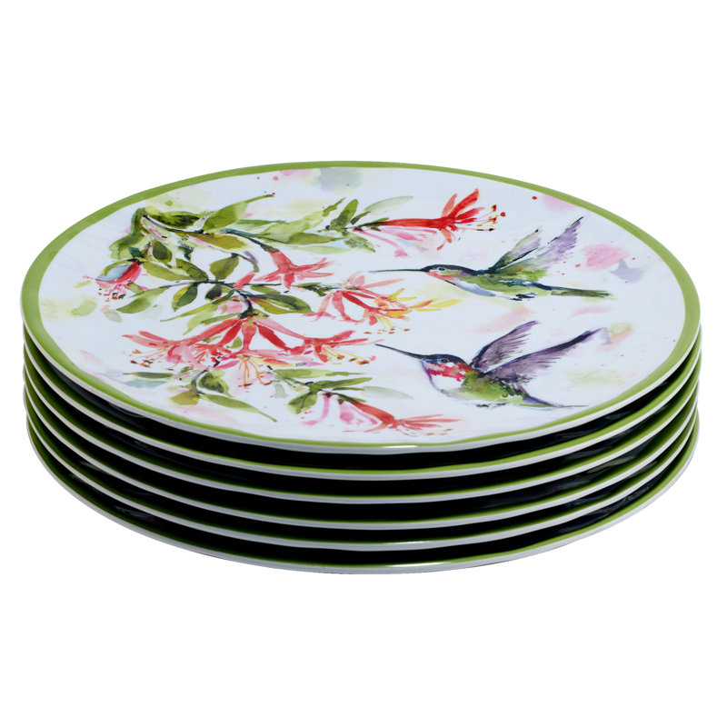 Hummingbirds Multicolor Melamine Spring Dinner Plates, Set of 6