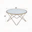 Table basse Mid-Century moderne avec cadre au fini champagne et plateau en verre-1139481197