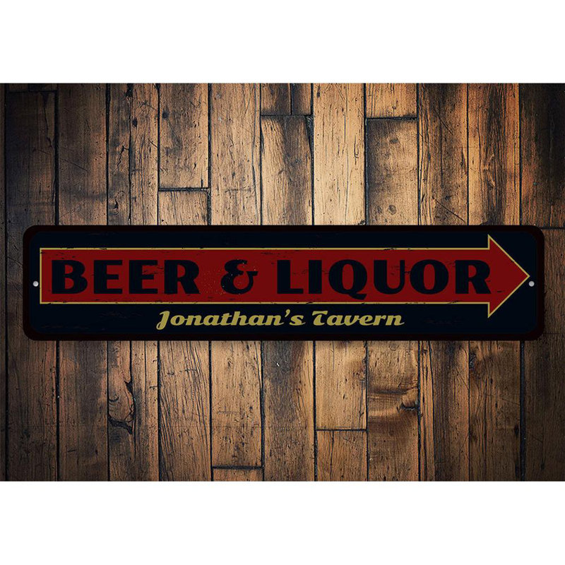 Enseigne en métal Beer & Liquor, H 4 po x l 18 po x P 0,04 po