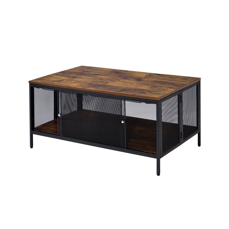 Table basse polyvalente en noir avec plateau en chêne antique et structure et table en métal, construction fonctionnelle