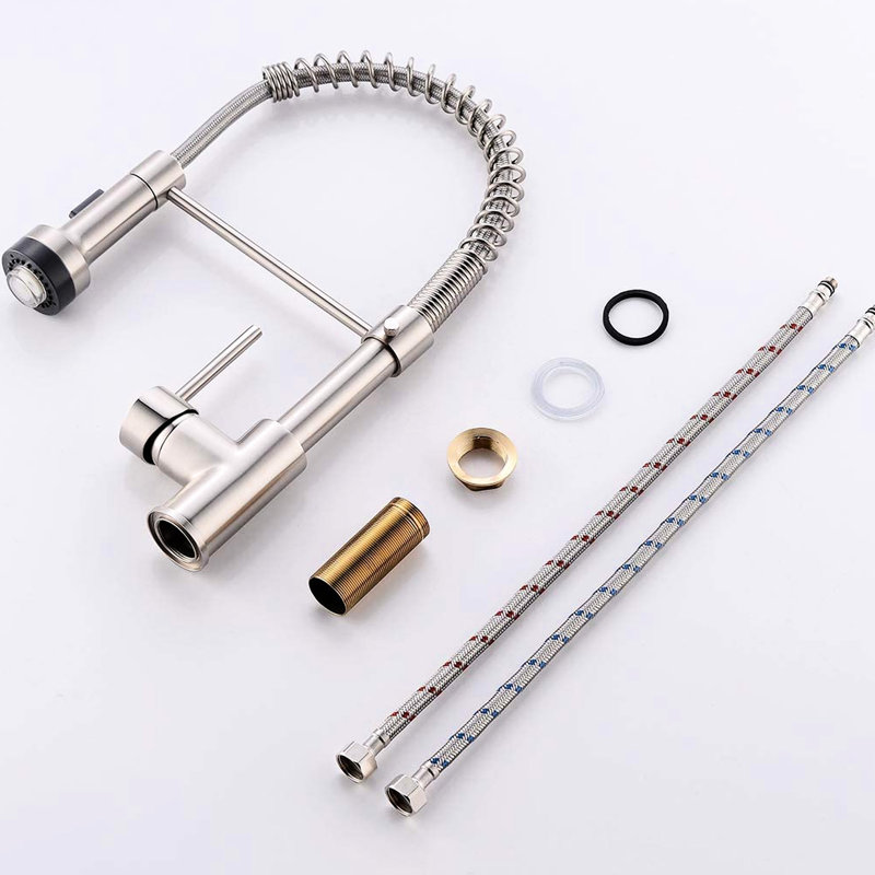 Robinet d'évier de cuisine avec douchette rétractable, nickel brossé, poignée simple, rotatif pour éviers de salle de bain à DEL rétractable, arche haute