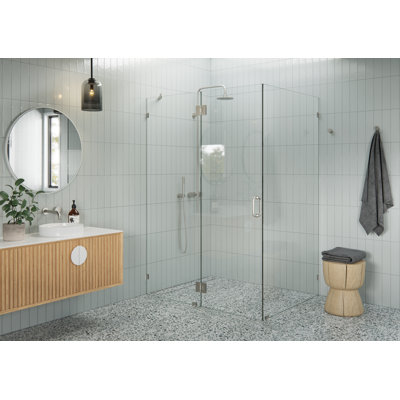 Halo 55 in. x 43 in. x 78 in. 90-degree Fully Frameless Glass Hinged Shower Enclosure