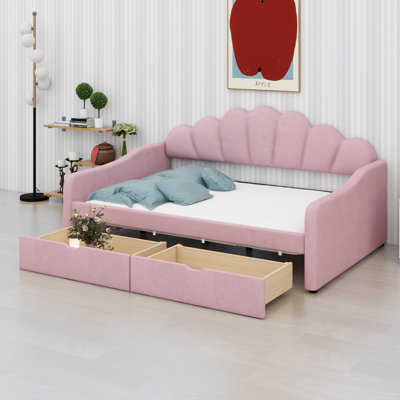 Structure de lit de jour moderne à dossier en coquille avec revêtement doux et lisse