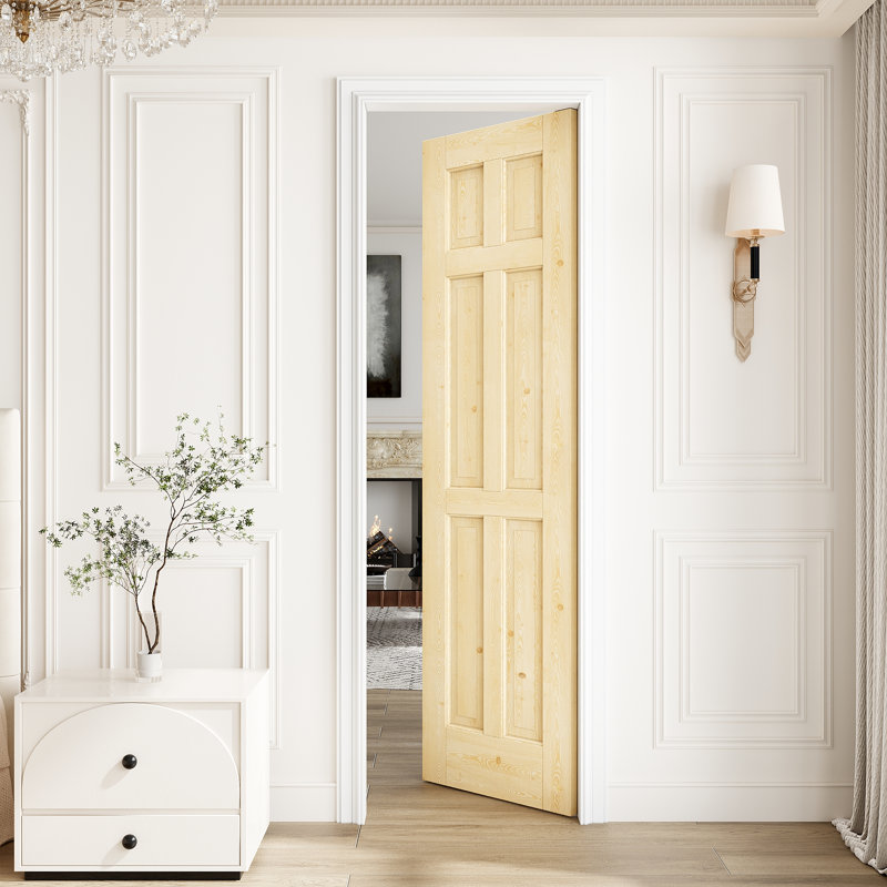 Porte intérieure en bois de pin massif de 24 po x 80 po à 6 panneaux, sans finition et à peindre, fabrication robuste en bois de pin massif naturel, sans quincaillerie, pour la chambre à coucher, le placard, le couloir, le salon, le garde-manger et la salle de bain Poche, porte française et pliante