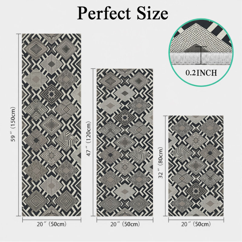 Geometric Pattern Non-Slip Washable Kitchen Mats